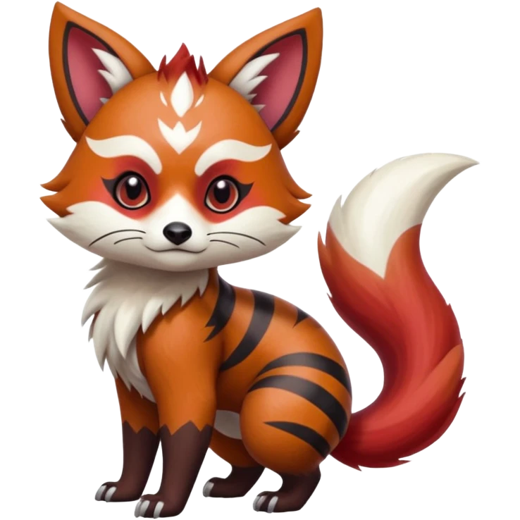 Hyper-realistic cool edgy badass zigzag-striped etched marked elegant Colorful Skilled Adept Graceful Asian Painted Meloetta-Furret-Lycanroc-Zangoose-Red-Panda-fusion-hybrid-creature (full body) emoji