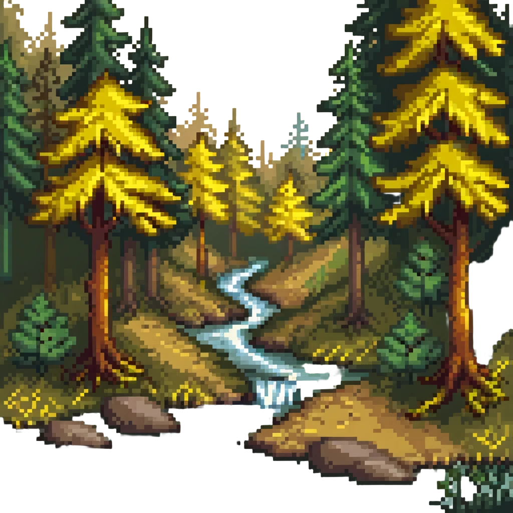 forest with a river stream through trees emoji