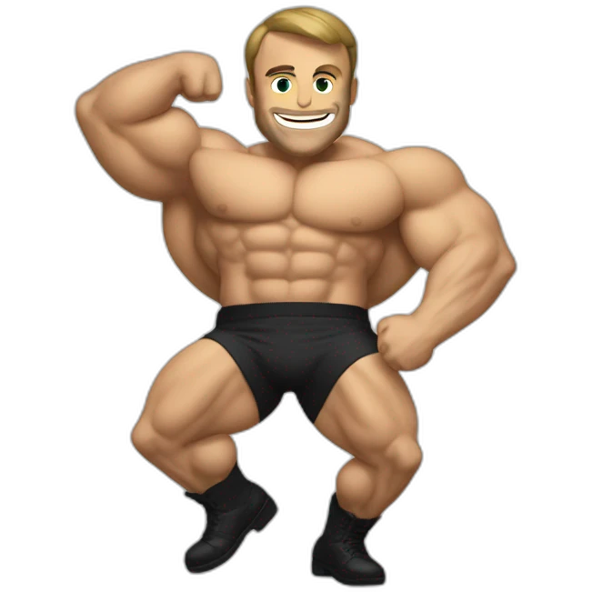 macron with muscles partying emoji