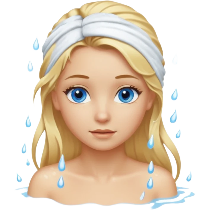 blonde girl with hair up out of shower with blue eyes longer hair emoji