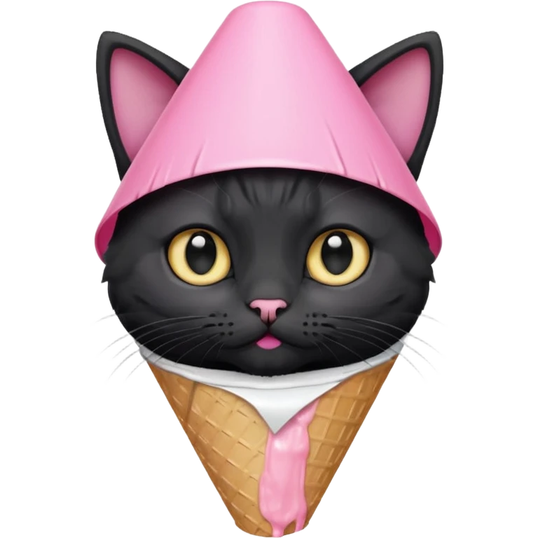 A mostly black kitten with a white chest and a plastic cone on around his head after surgery emoji