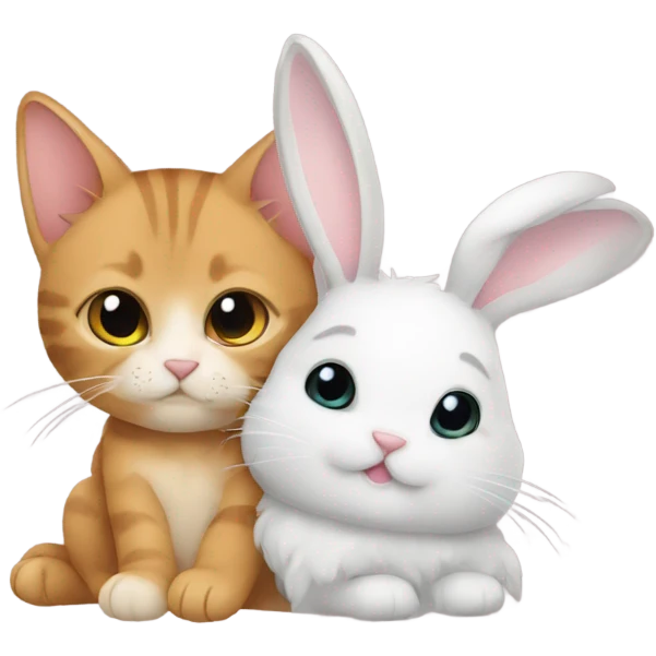 Cat and bunny cuddling emoji