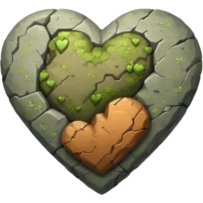 Slightly mossy heart shaped rock emoji