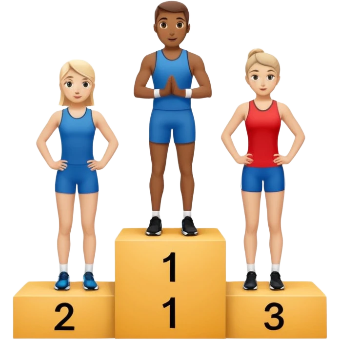 show people on podium in first, second and third place.  The podium should be labled 2, 1, 3.  The middle position should only have the number 1 emoji