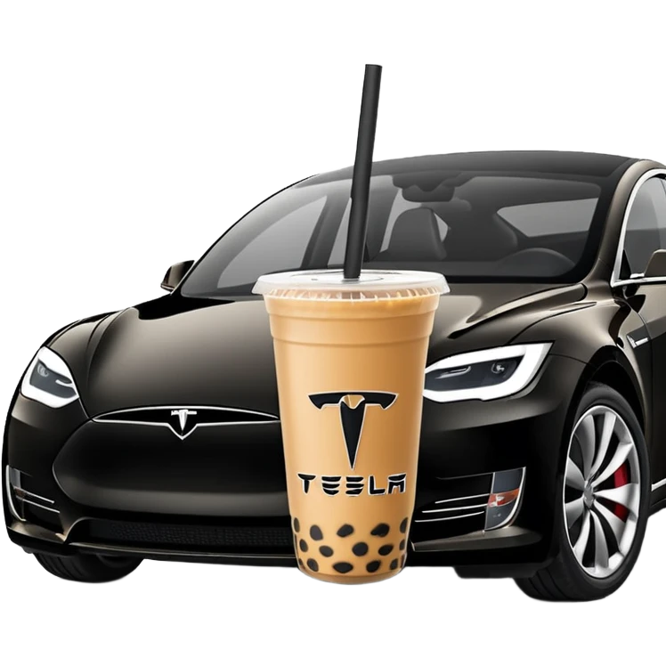 bobatea in tesla, without a person and with the tesla logo and remove tht seat bit and keep the boba tea  like tht emoji