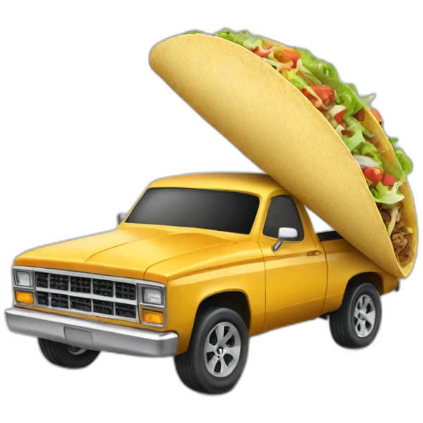 A taco with arms driving a pickup truck emoji