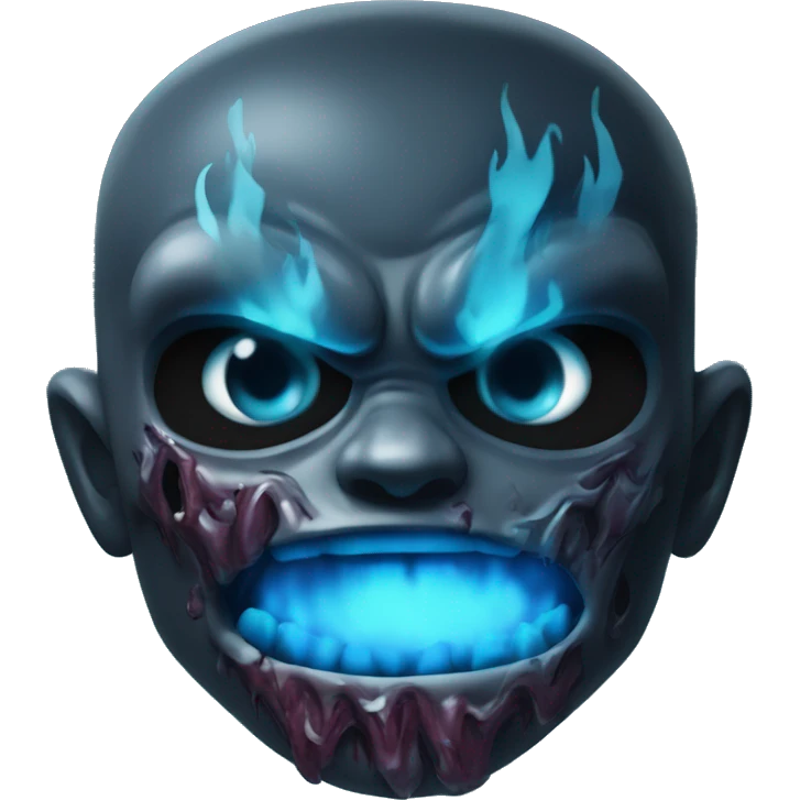 Dark black gray silver maroon fire zombie face l face photograph detailed blue flames in mouth blue glow emoji