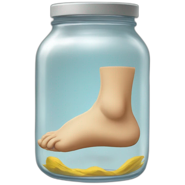 an empty transparent jar on the floor between two human feet,-inside,-in-the-jar,-unsafe,safe emoji