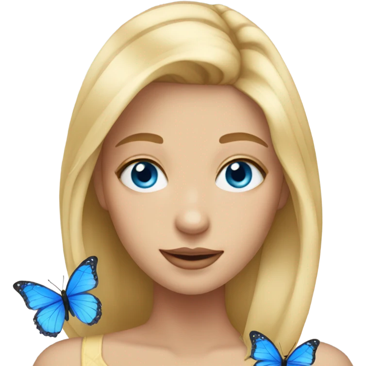 Face with blonde hair blue eyes and butterflies  emoji