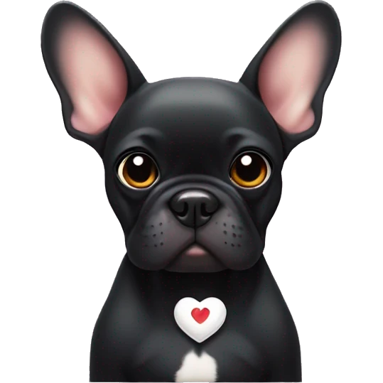 Black french bulldog with a tiny white mark on chest. Holding a heart in paws  emoji