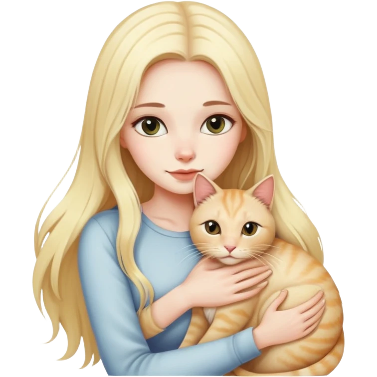 pretty woman with pale skin, very long blonde hair hugging a cat emoji