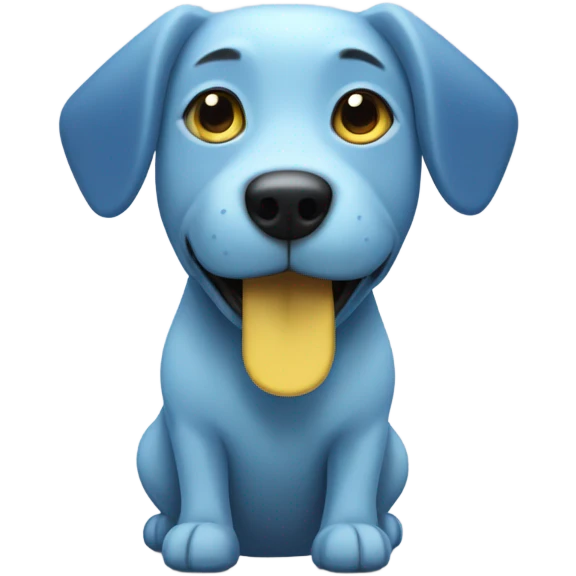 A light blue cartoon dog with a rectangular body has dark blue hair around its eyes and triangular ears. Each ear contains a yellow triangle inside. The nose and mouth area are yellow, with black nostrils. The dog appears happy. emoji