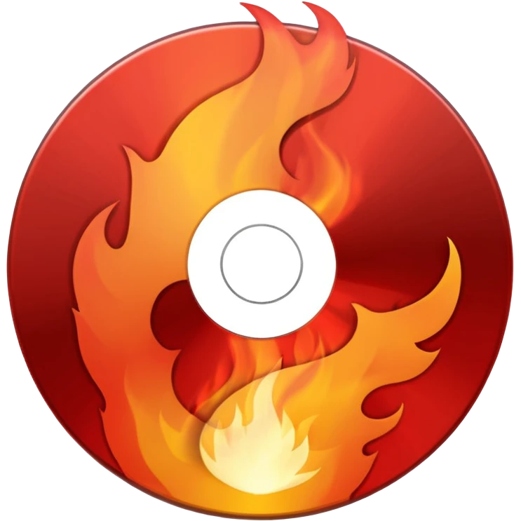 A minimalist CD disc with a subtle fire design, red flames emoji