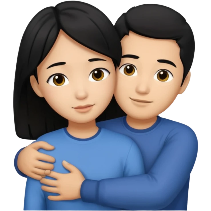 Asian Man black hair hugging girl with black hair emoji