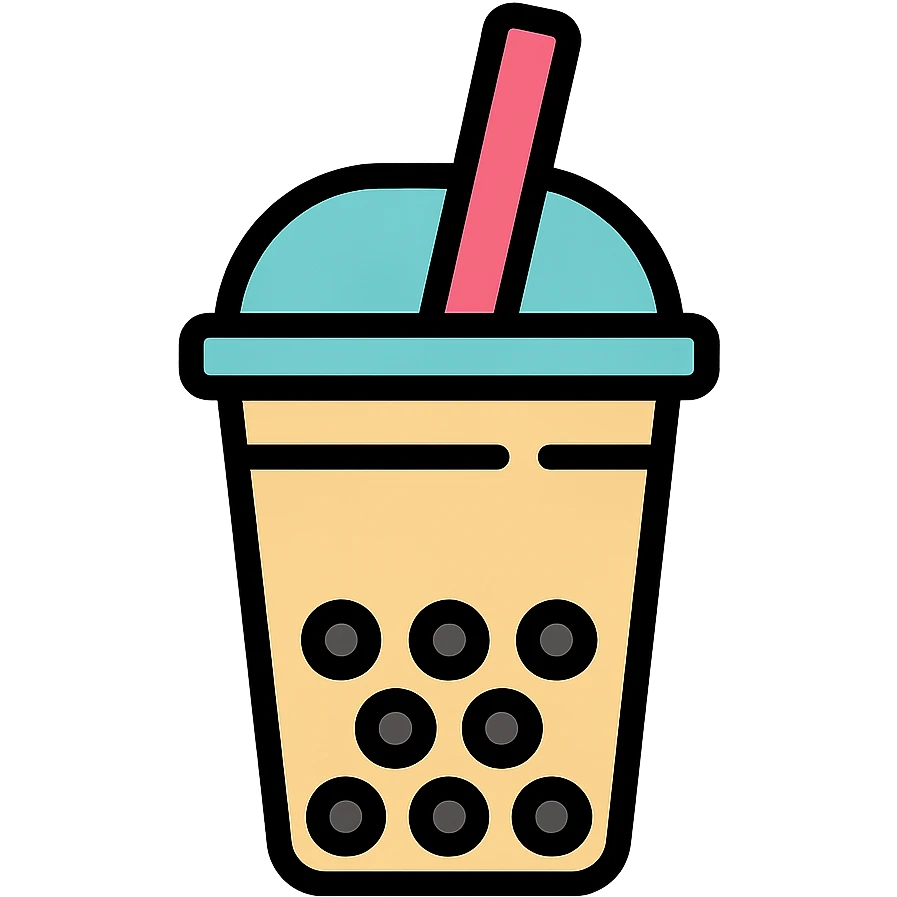 beige bubble tea with black bubbles, iconic style, transparent background emoji