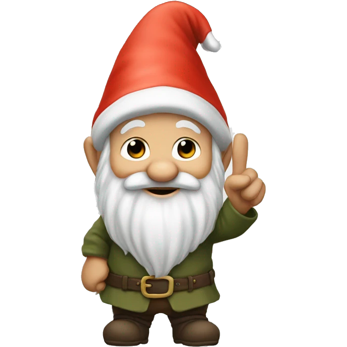Gnome with the back of his hand in front of him with his finger in the middle pointing up emoji