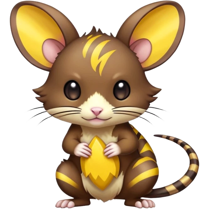 anime-style cute chibi Electric-elemental-type colorful dark-brown jerboa-Pokémon-Fakémon-creature with yellow zig-zag-stripes emoji