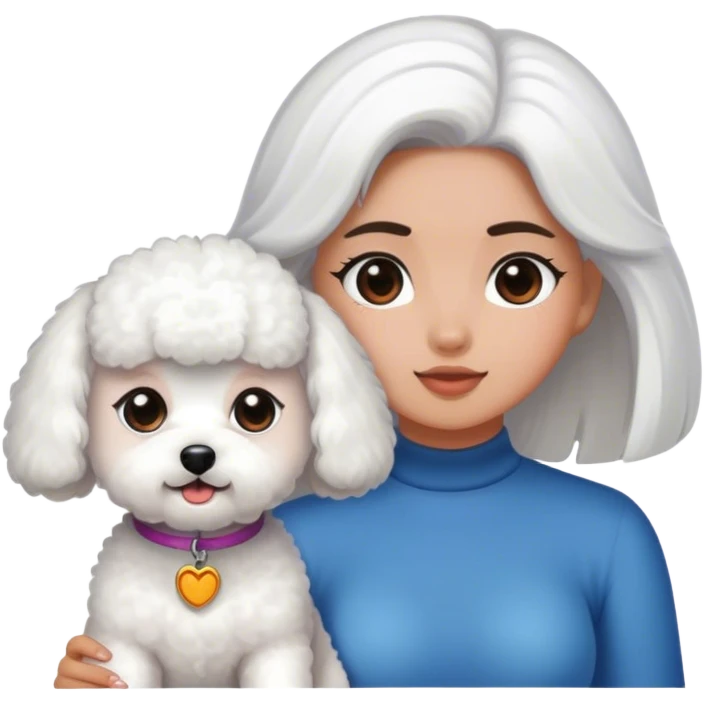 A white Bichon frise and one tanned girl with long dark hair emoji
