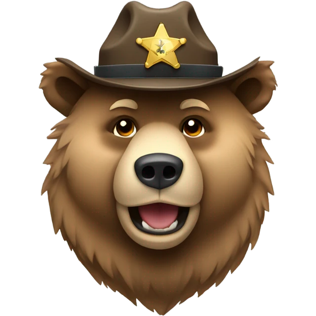 Light colored grizzly bear with a sheriffs hat emoji
