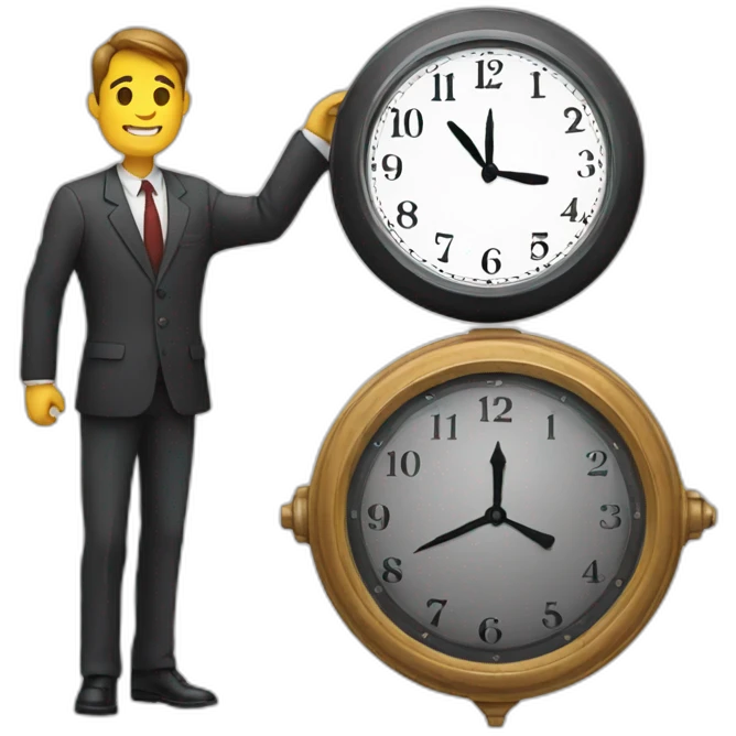 a man in a suit holding a clock in his right hand emoji
