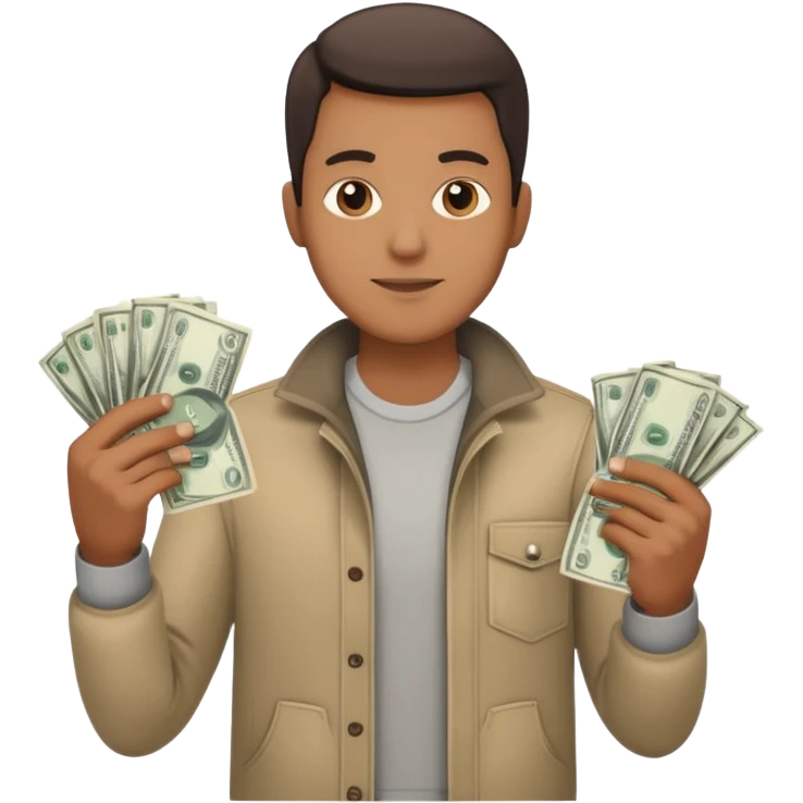 an American man with money in his hands, wearing regular clothes emoji