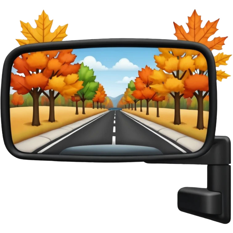 Fall scenery in the rearview mirror of a truck emoji