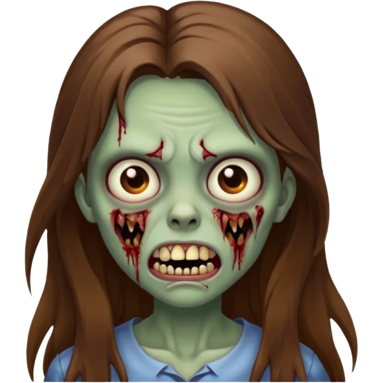 Girl zombie with brown long hair with teeth and serious face IOS 2019 style emoji