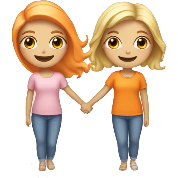 Two girls holding hands smiling one with blonde hair and one with orange haid emoji