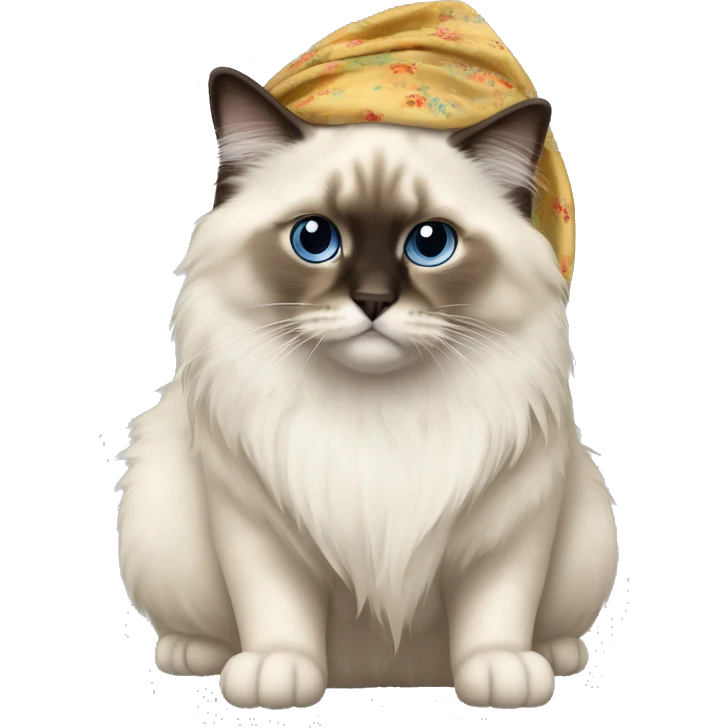 Full body birman cat long fur with kerchief around head emoji