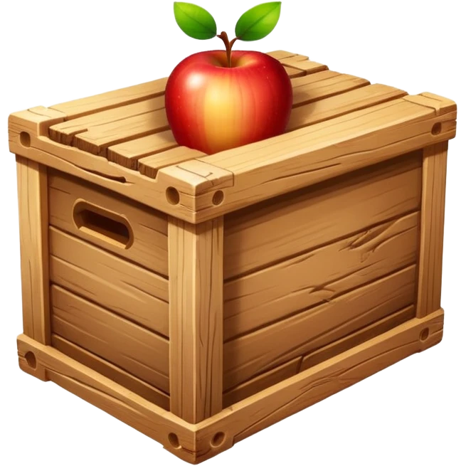 wooden box emoji with a log inside, classic crate with visible wood grain, log partially sticking out, bright lighting, apple emoji style emoji