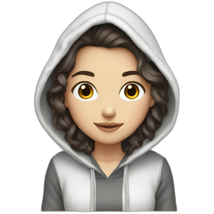 white girl with dark wavy hair in hoody emoji