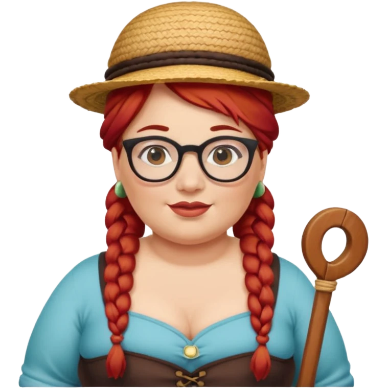 woman glassess, very fat venice gondolier with iconic hat and red hair woman braided emoji