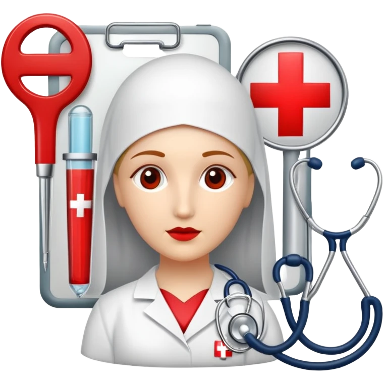 An icon featuring The Hygeia Vessel, a red cross, symbolizing medicine. The design includes medical tools and symbols, representing healthcare, diagnosis, and healing practices. Transparent background highlights the profession and study of medicine. emoji