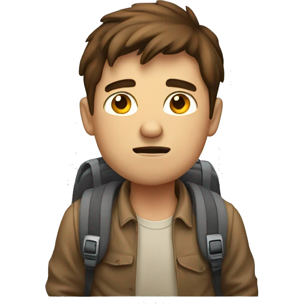 One unhappy guy student with backpack with brown hair emoji