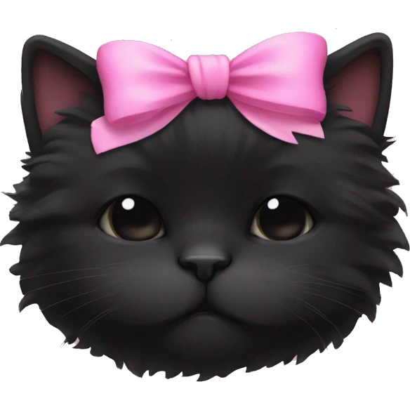 black fluffy cat with pink bow around neck sleeping emoji