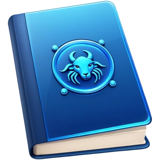 dark neon blue glass book, zodiac on the cover emoji