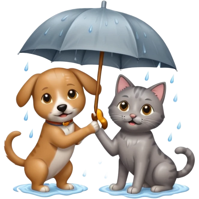 dog and cat playing in the rain emoji