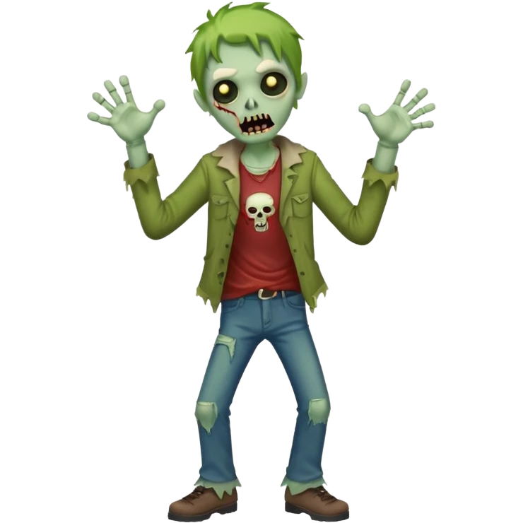 A cute, cheerful, full-length zombie is standing and dancing emoji