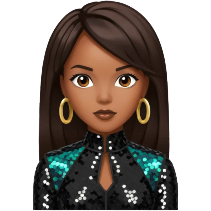 LeToya Luckett with long dark brown hair, black sequin outfit emoji