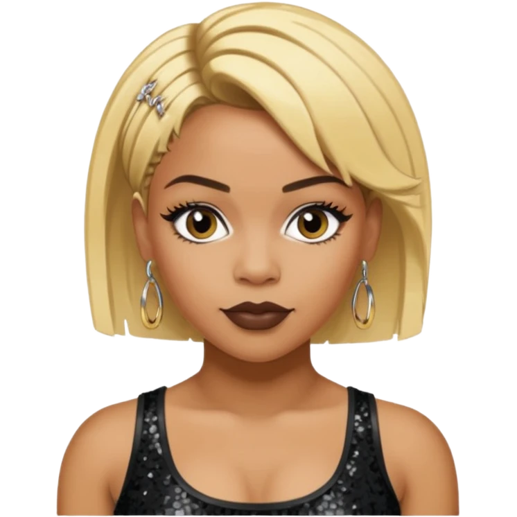 T Boz from TLC with short blonde hair, black sequin crop top, black earring emoji
