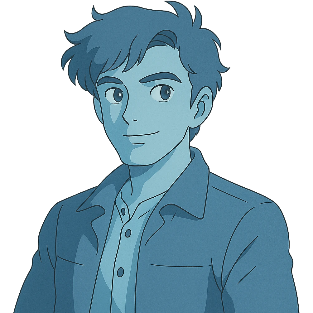 ghibli style cool blue man emoji