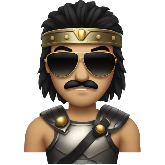 gladiator with long black hair, black moustache and sunglasses emoji