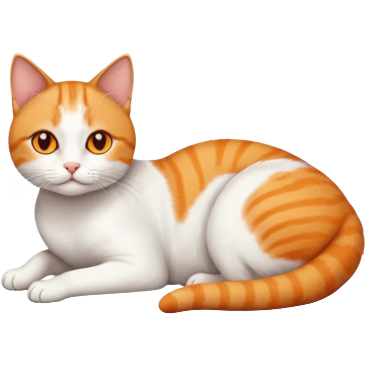 full body tiny short hair ginger and white cat with orange eyes lying down emoji
