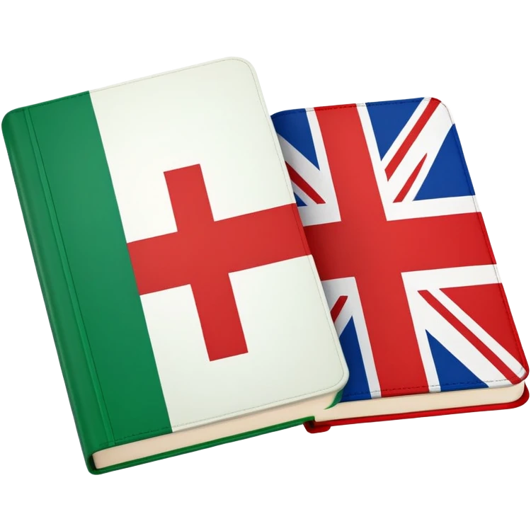 Italian to English dictionary book cover with correct Italian flag and incorrect British flag with wrong colors or pattern emoji