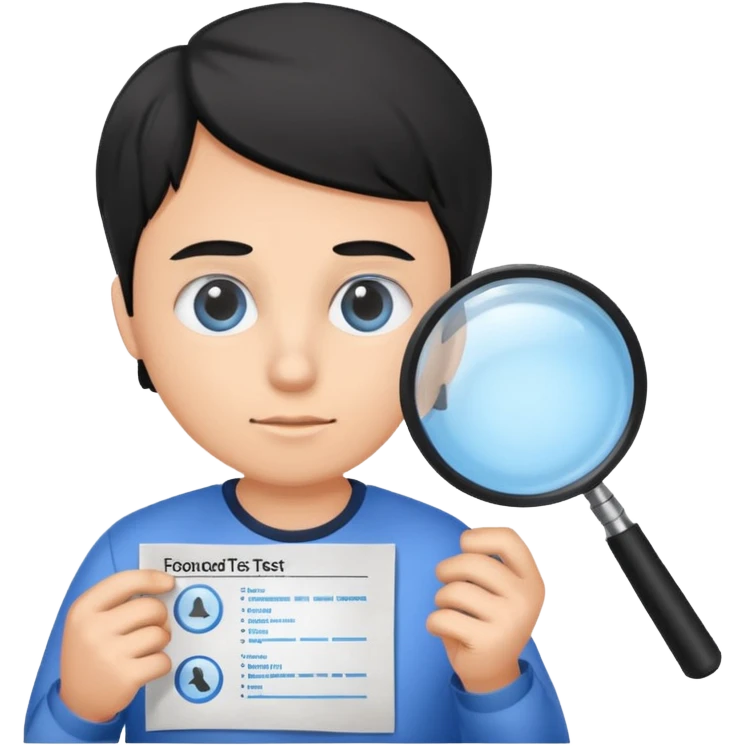 analizzando test blu foglio lente di ingrandimento emoji