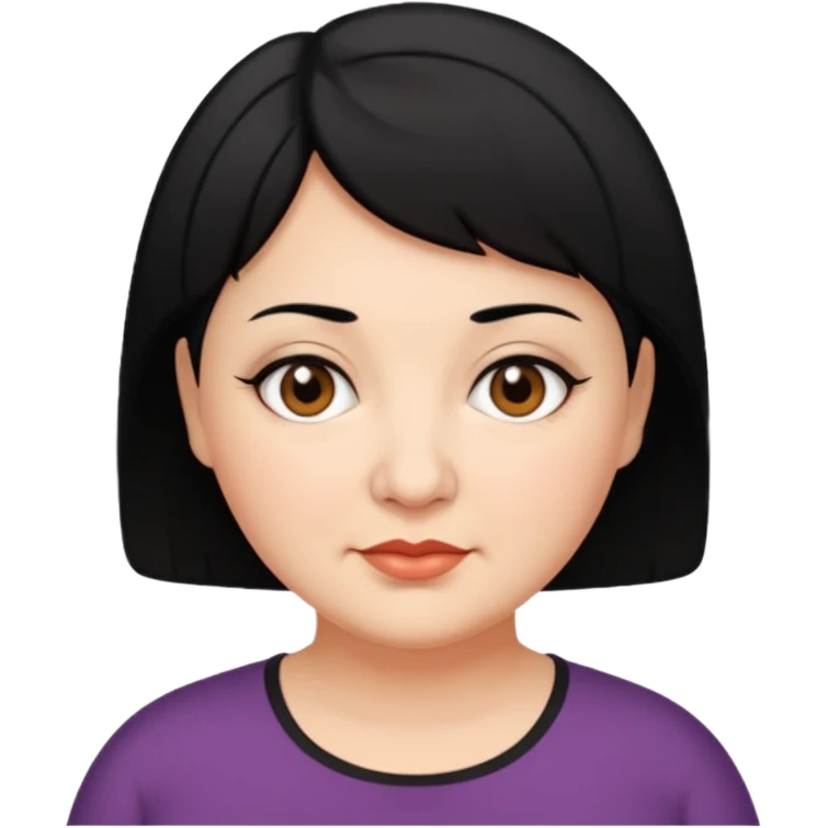 woman 60, brown eyes, very short black hair, chubby emoji