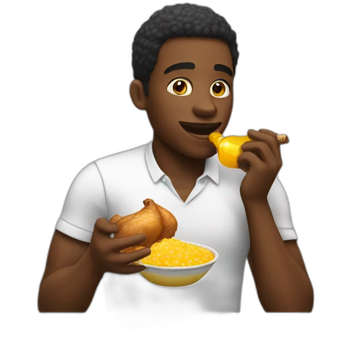 Black man eating chicken with a honey bottle emoji