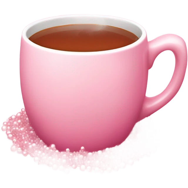 soft pink mug filled with steaming hot raspberry tea, decorated with blush pink pearl and sparkly embellishments (aesthetic, cute) emoji