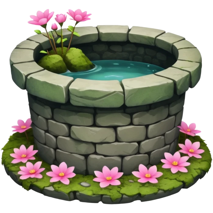 stone well with pink flowers emoji