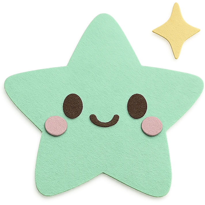 kawaii mint green star, twinkle sparkles, soft pastel palette, no arms or legs, full body, paper craft style emoji